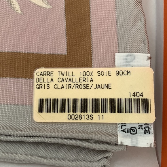 New Hermes scarf in box with tags. Mostly rose, gray and yellow. - Picture 5 of 5